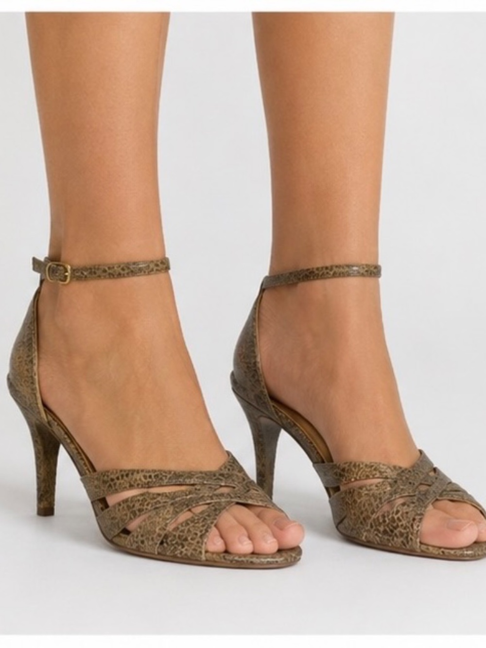 Anne Brooke Brown Textured Open-Toe Ankle-Strap Heels size 8.5